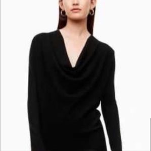 Babaton black 100% merino wool draped neck ribbed sweater, Medium